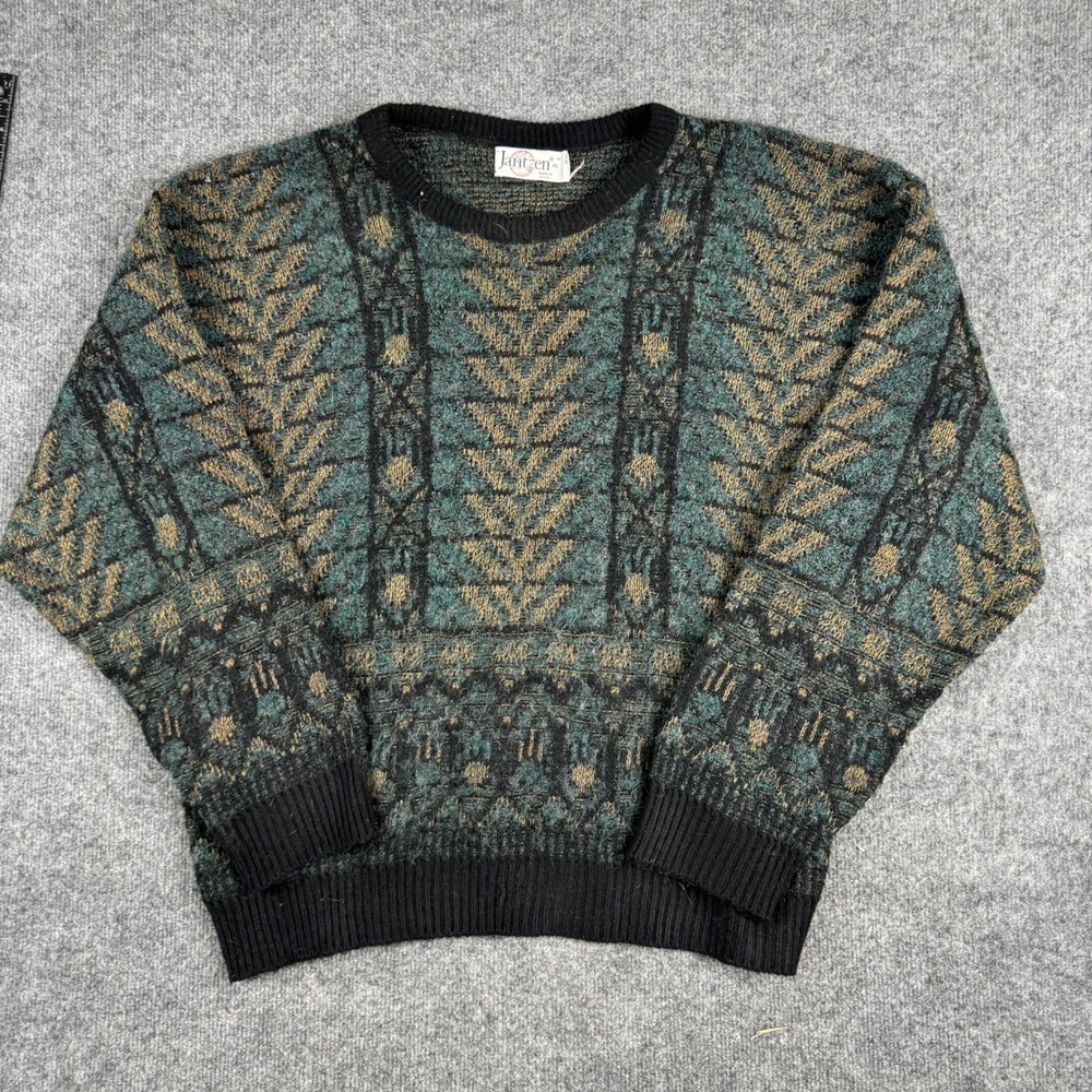 Jantzen Sweater Mens Size XL Green Geometric Fair Isle Knit Vintage Made in USA